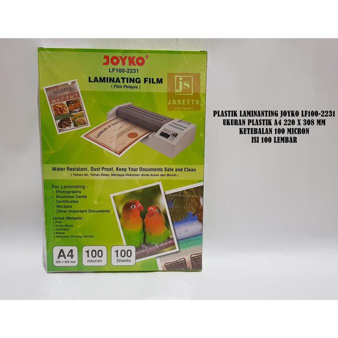 

Plastik Laminating Joyko Ukuran A4 100 Micron isi 100 Lembar