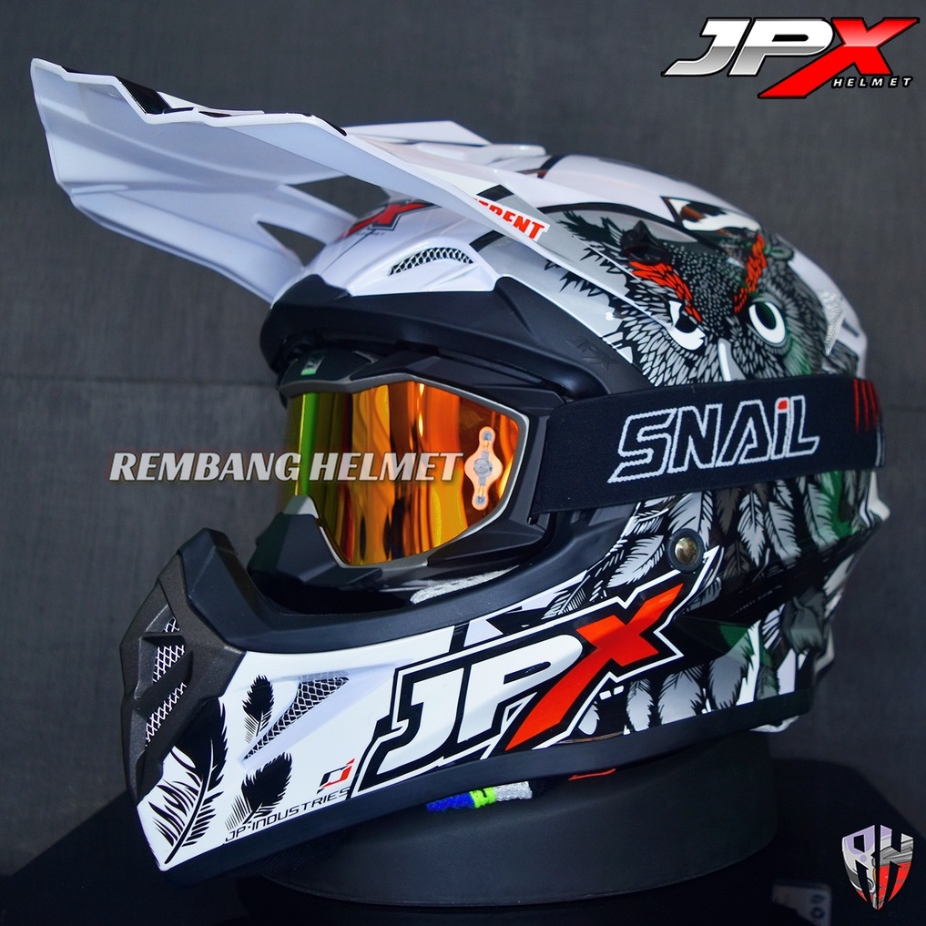 HELM JPX CROSS_FOX1 X13 - PEARL WHITE GLOSS PAKET GANTENG GOOGLE SNAIL HELM JPX KLX ORIGINAL HELMET MOTO TRAIL SUPERMOTO HELM FULL FACE MOTO CROSS TERBAIK TERMURAH-MX36 MATT GREY/RED
