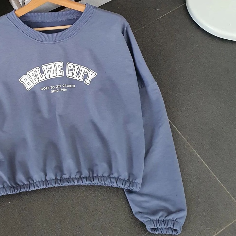 Belize City Croope Sweater Crop Bahan Fleece Atasan Baju Wanita Terbaru