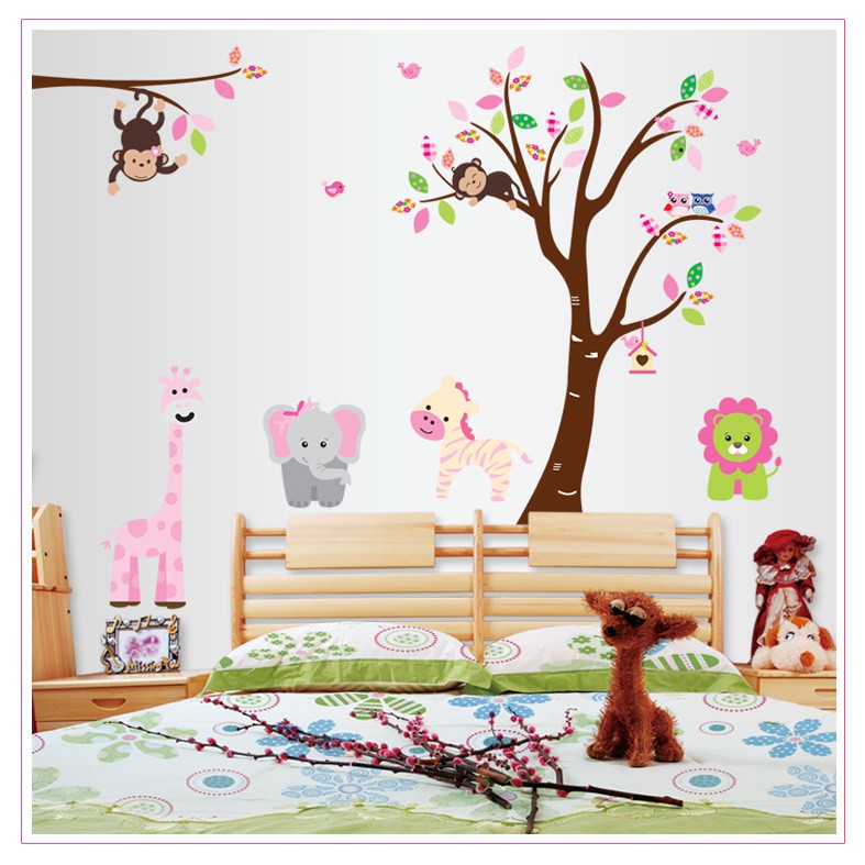 RELIZA WALL STICKER POHON SINGA ANAK HEWAN TREE KIDS ANIMAL STIKER DINDING AY216