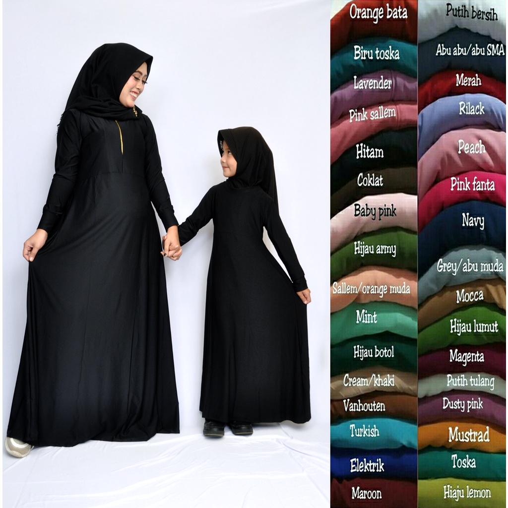 Gamis Couple Ibu dan Anak Perempuan Jersey Polos Baju Gamis Muslim Kapel keluarga Gamis Couple Kelua