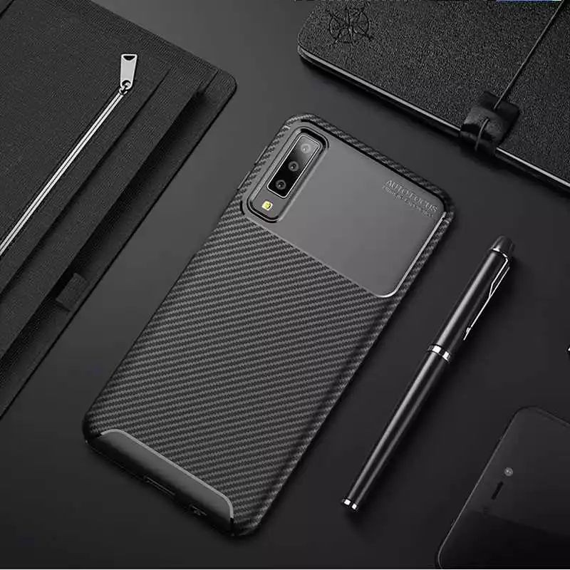 Case Samsung Galaxy A7 2018 Silicon Carbon - Softcase Karbon Samsung A7 2018 Silikon Case Original