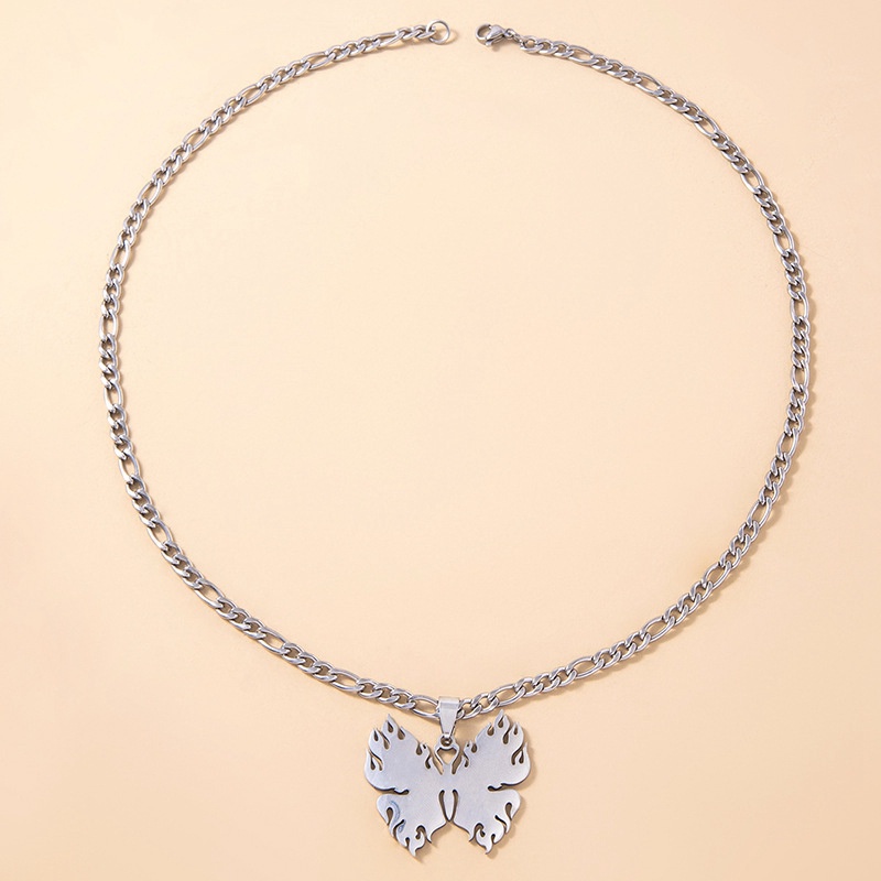 Kalung Rantai Desain Butterfly Moon Bahan Stainless Steel Warna Silver Untuk Pria Dan Wanita