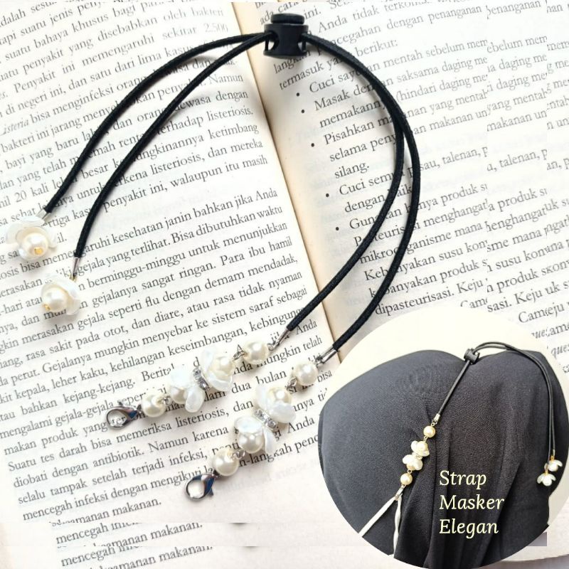 Strap Kalung Masker Hijab Bunga Juntai 2 in 1 Jilbab pengait tali masker model baru