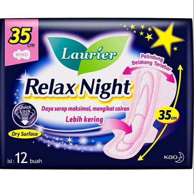 LAURIER Relax Night 12S ORIGINAL / Pembalut Wanita isi 12Pcs UK 35Cm by AILIN