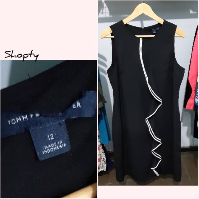 Midi dress black ruffle baju branded consenso