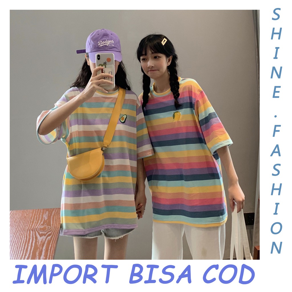 Korea T Shirt Rainbow  Import  Kaos  Corak Pelangi BigSize 