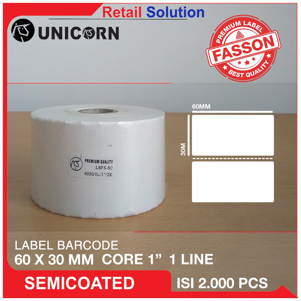 Label Barcode Semicoat 60x30 mm / 60 x 30 mm / 60x30mm - Isi 2000