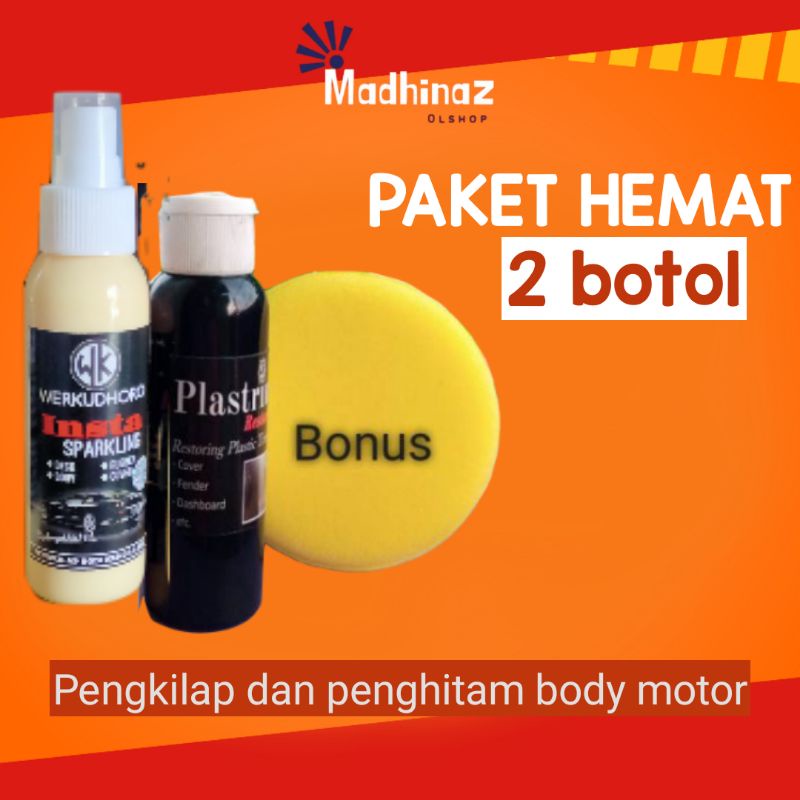 Plastrim restored/penghitam body motor dan pengkilap insta sparkling paket hemat