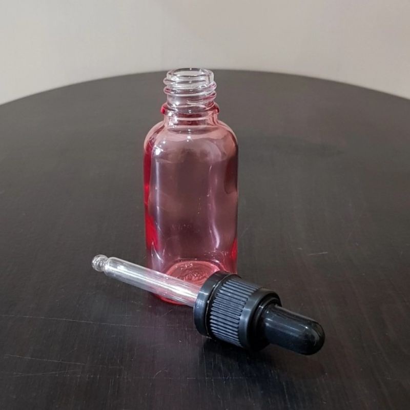 botol kaca pipet 30ml pink clear - ring segel hitam