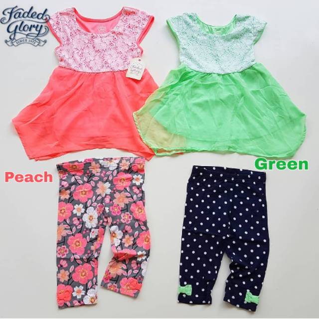 Setelan dress legging anak brokat sharkbite branded faded glory