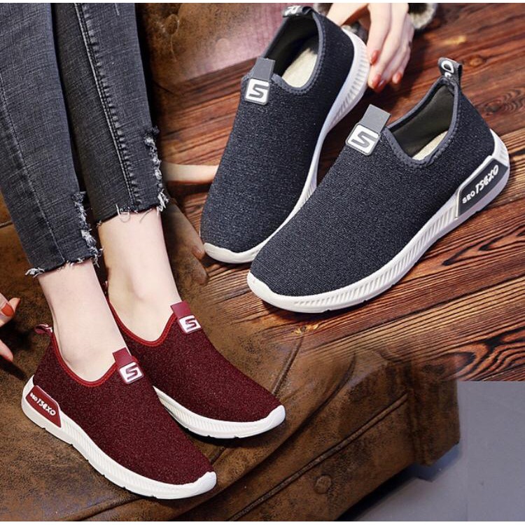 TBIG [COD] Sepatu Slip On S Fashion Sepatu Wanita Kuliah Kerja Santai Sepatu Import