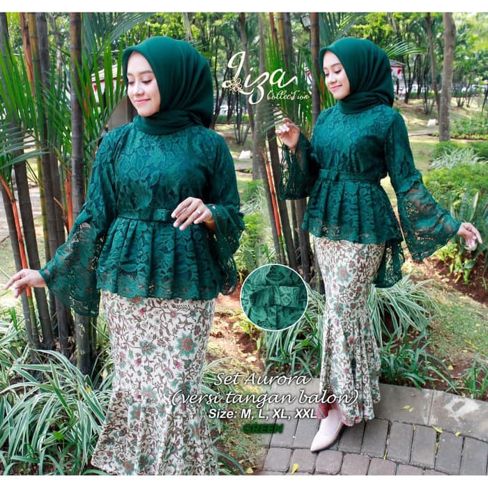 set kebaya brukat aurora lengan balon berkualitas