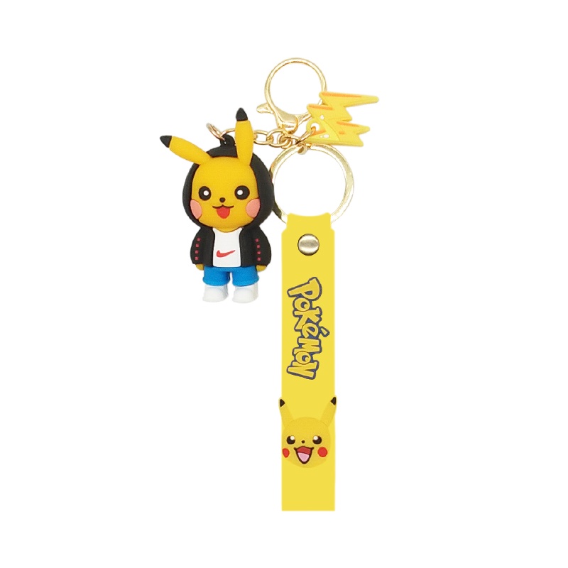 Kartun Pikachu 3D Gantungan Kunci Dengan Pemegang Kartu Leher Lanyard 3 In 1 Nama Sekolah Tag Bus Kartu Kunci Tali Telepon