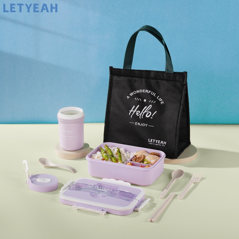 letyeah Lunch box set tas bekal /1000ml tempat makan kotak Makan dan 330ml cangkir sup