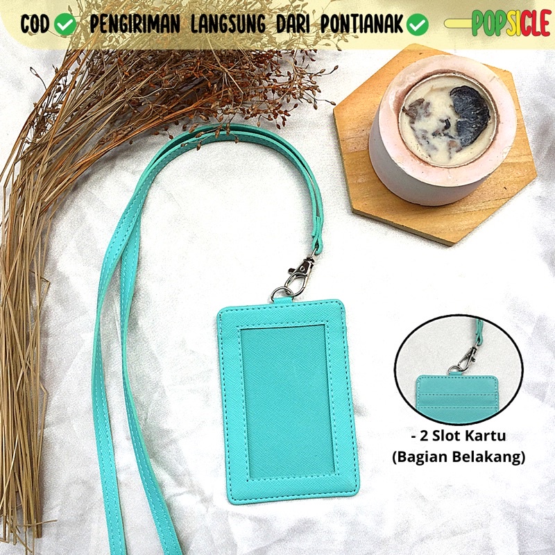 

Lanyard Termurah Flashee Berkualitas Tosca PU Leather Lanyard NameTag ID Card Holder Name Tag ID Card Holder Kulit