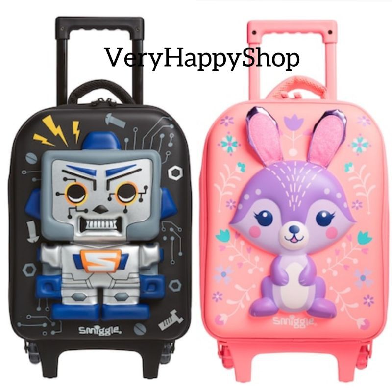 Smiggle Cheer Hardtop Trolley Bag bunny robot kelinci rabbit troly koper ori trolly troli trolli tas