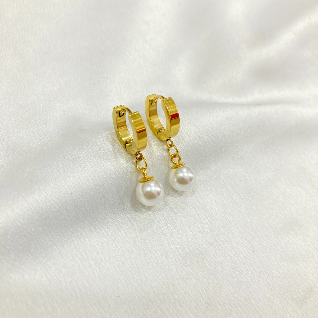 Set Perhiasan Kalung Anting Mutiara Bahan Titanium Anti Karat Korean Anti Karat Anti Alergi