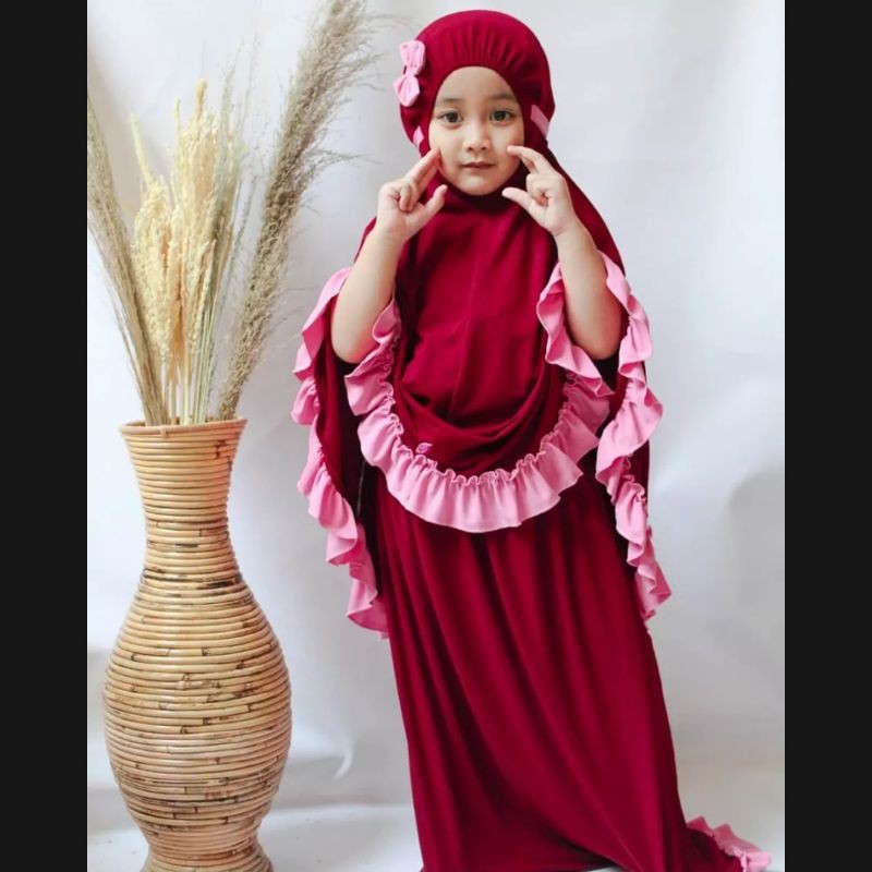 Mukena Anak Perempuan Pita Qirani  Usia 3- 6 Tahun | Pakaian Jersey Mukenah Tanggung 4-5 Thn |Mungkena Muslim Sd Lucu |Mekena Bayi Tk Bts Premium