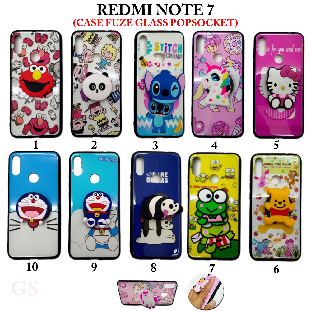 Case REDMI NOTE 7 Case Fuze Glass Plus Popsocket Karakter Lucu