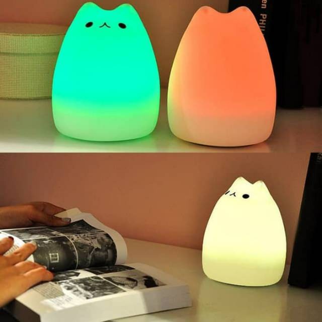 Lampu Tidur LED 7 Warna Model Kucing Lucu