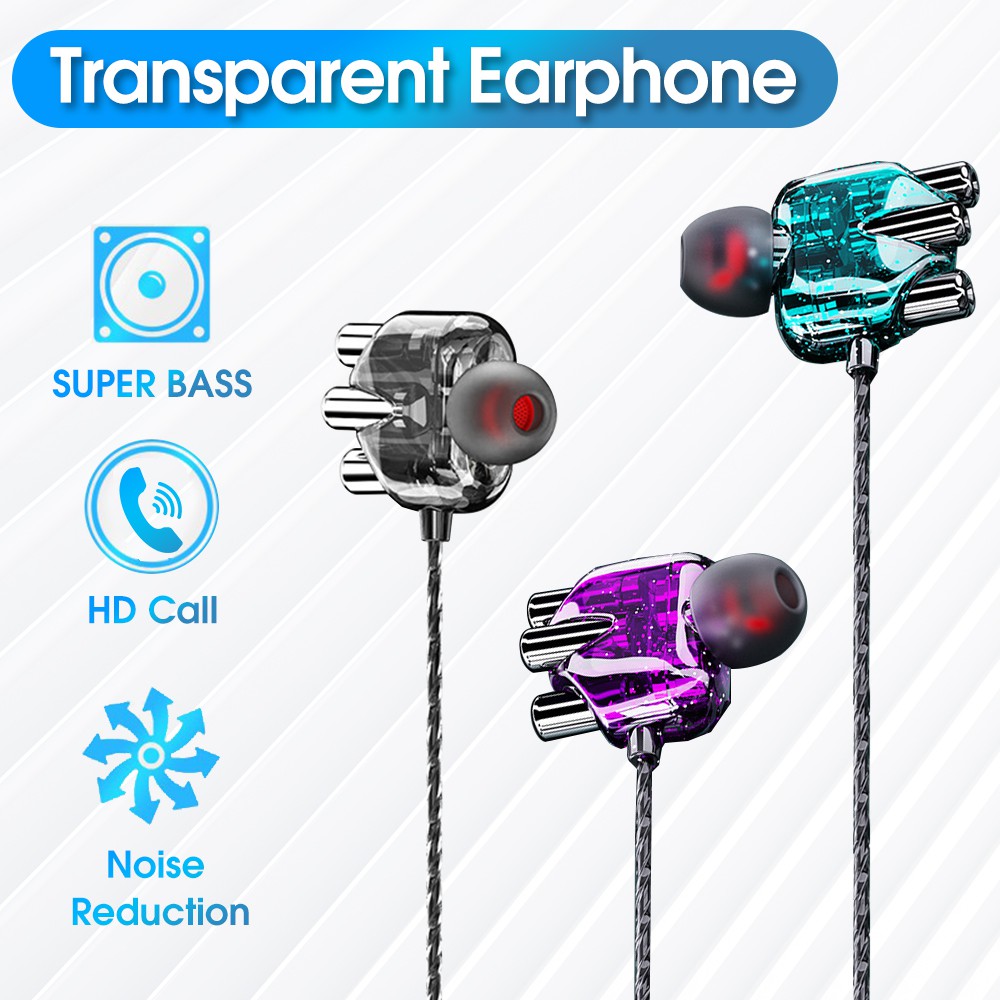 Earphone Gaming Bass 4D Surround Stereo headset 3.5MM Berkabel Quad-Core Speaker purple/green/black