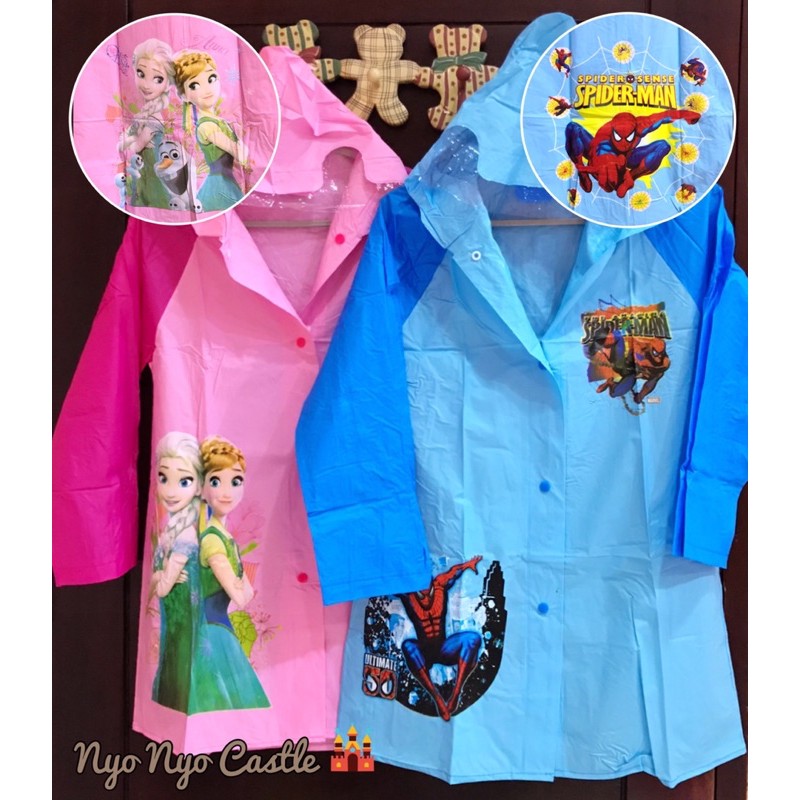 Jas Hujan / Rain Coat Plastic Terusan Anak Small Size Frozen Princess Spiderman Avengers CarsMcqueen