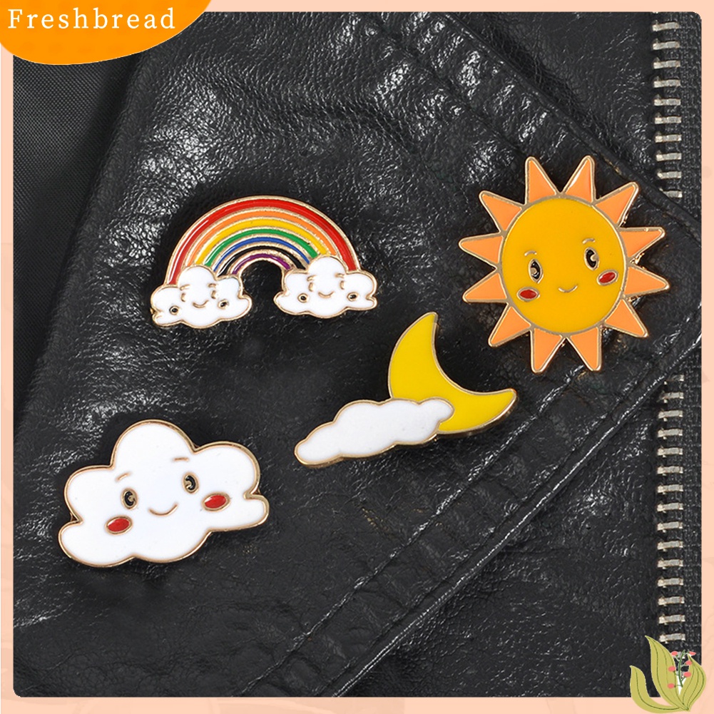 Fresh| Bros Pin Enamel Desain Kartun Matahari Bulan Awan Pelangi Untuk Kerah Tas