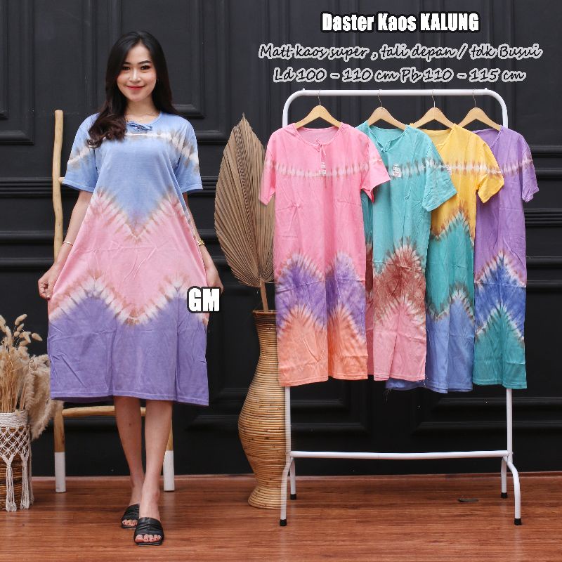 Daster kaos pelangi tye dye kain tebel adem