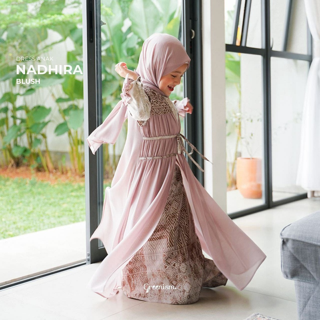 Greenism Sarimbit Motif Nadhira & Nadhif Dress Kids Dan Pashmina Quality Premium Syari'i -  Family S