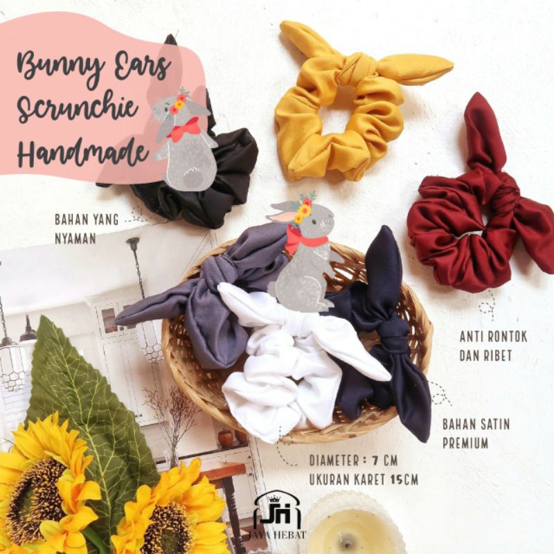 BUNNY EAR SCRUNCHIE IKAT RAMBUT KOREA KUNCIRAN SCRUNCHIES SATIN SILK CEPOL