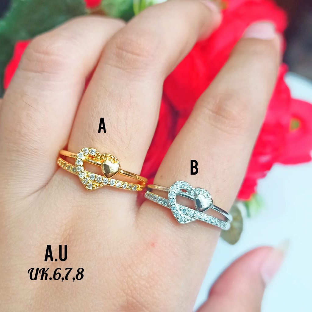 Cincin Dewasa permata motif love dauble ring tidak karat COD