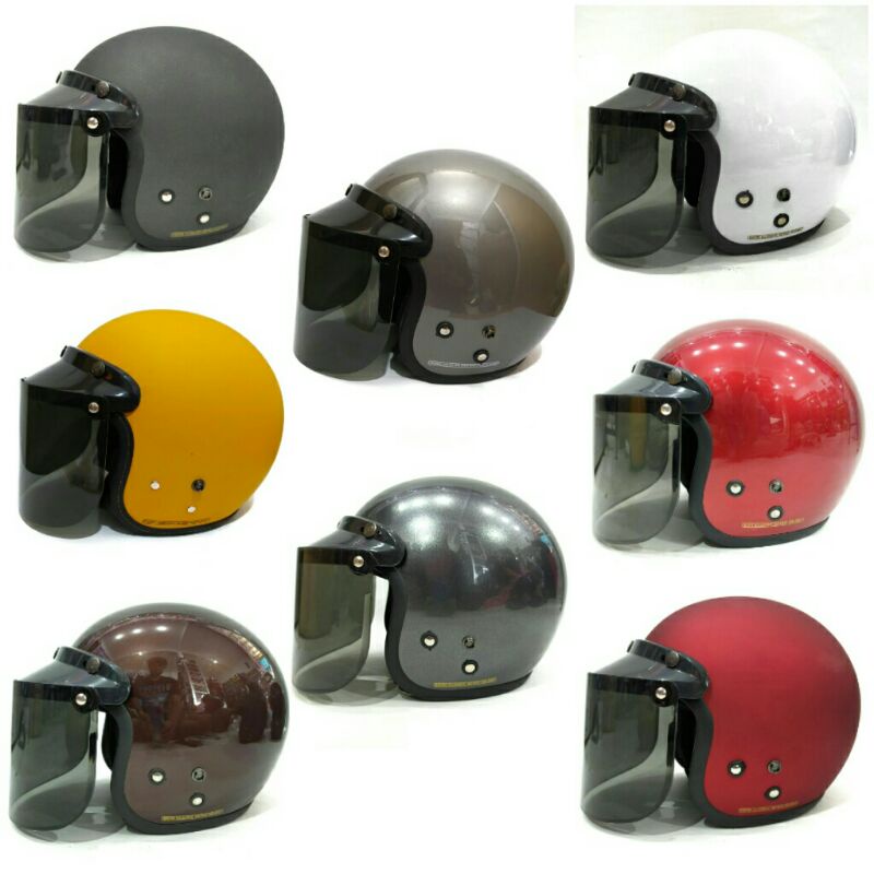 Helm Bogo Polos Kaca Datar Injak Sni