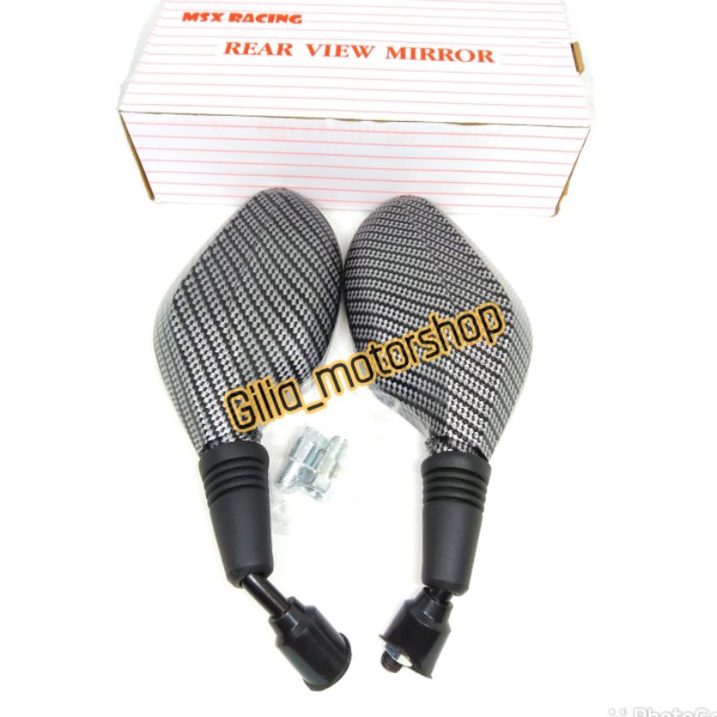 Spion Clik Carbon Putih Gagang hitam Kaca putih Datar Universal Motor Honda Yamaha