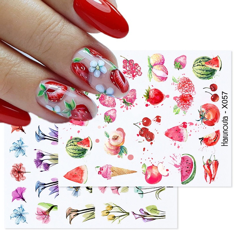 Stiker Kuku UV Gel Transfer Air Motif Daun Palem Warna Hitam Untuk Nail Art DIY