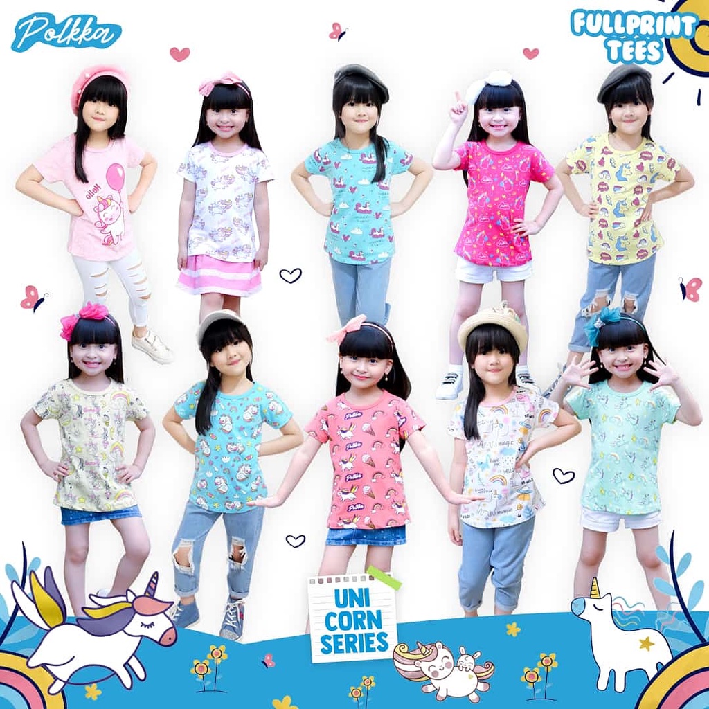 KAOS ANAK PEREMPUAN MOTIF UNICORN FULLPRINT USIA 2-8 TAHUN