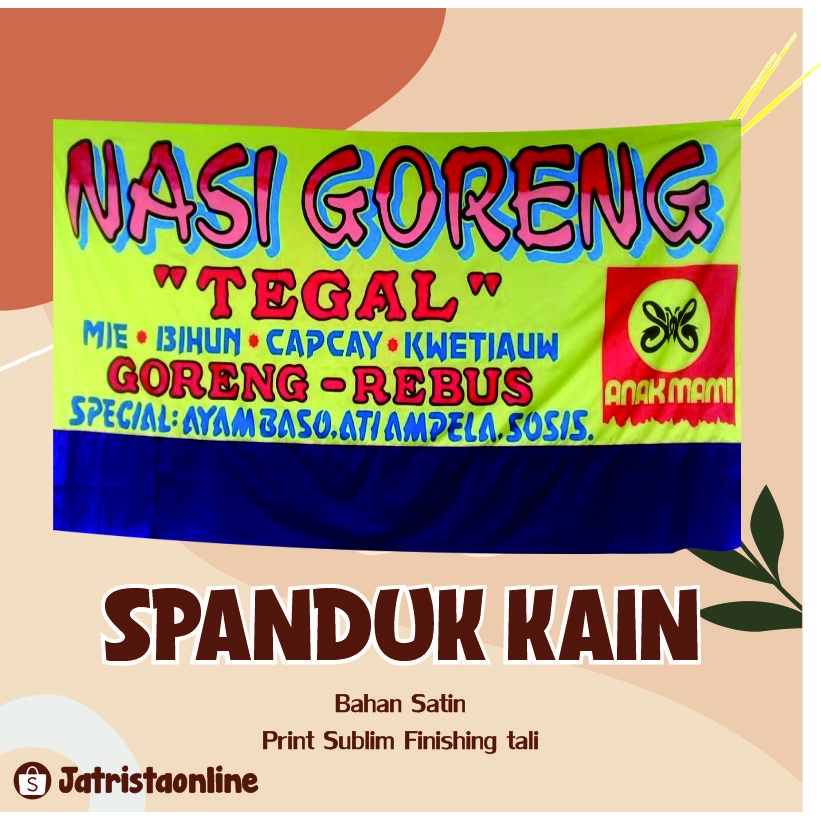 CETAK SPANDUK KAIN BAHAN KAIN SATIN SPANDUK PECEL LELE