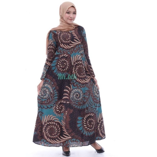 Maura Couple - Sania Ruffle Batik Keluarga Couple Jazy Gamis Syar'i - Gamis Kerah Jazz Motif Puser