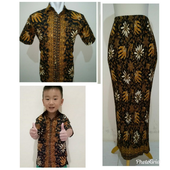 SB Collection Couple Family Melisa Rok Plisket Maxi Jumbo Dan Kemeja Batik Anak Ayah