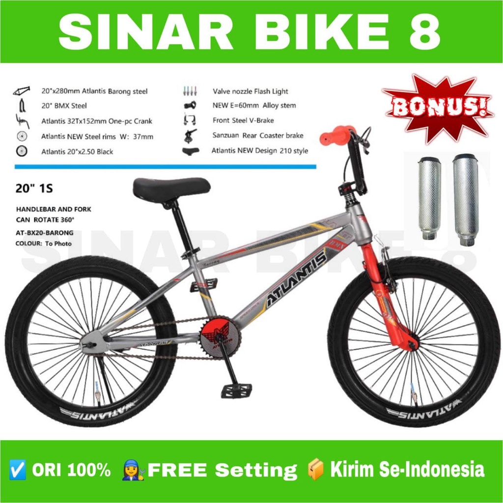 Sepeda Anak Laki BMX Ukuran 20 Inch ATLANTIS BARONG Ban Jumbo Bonus Jalu