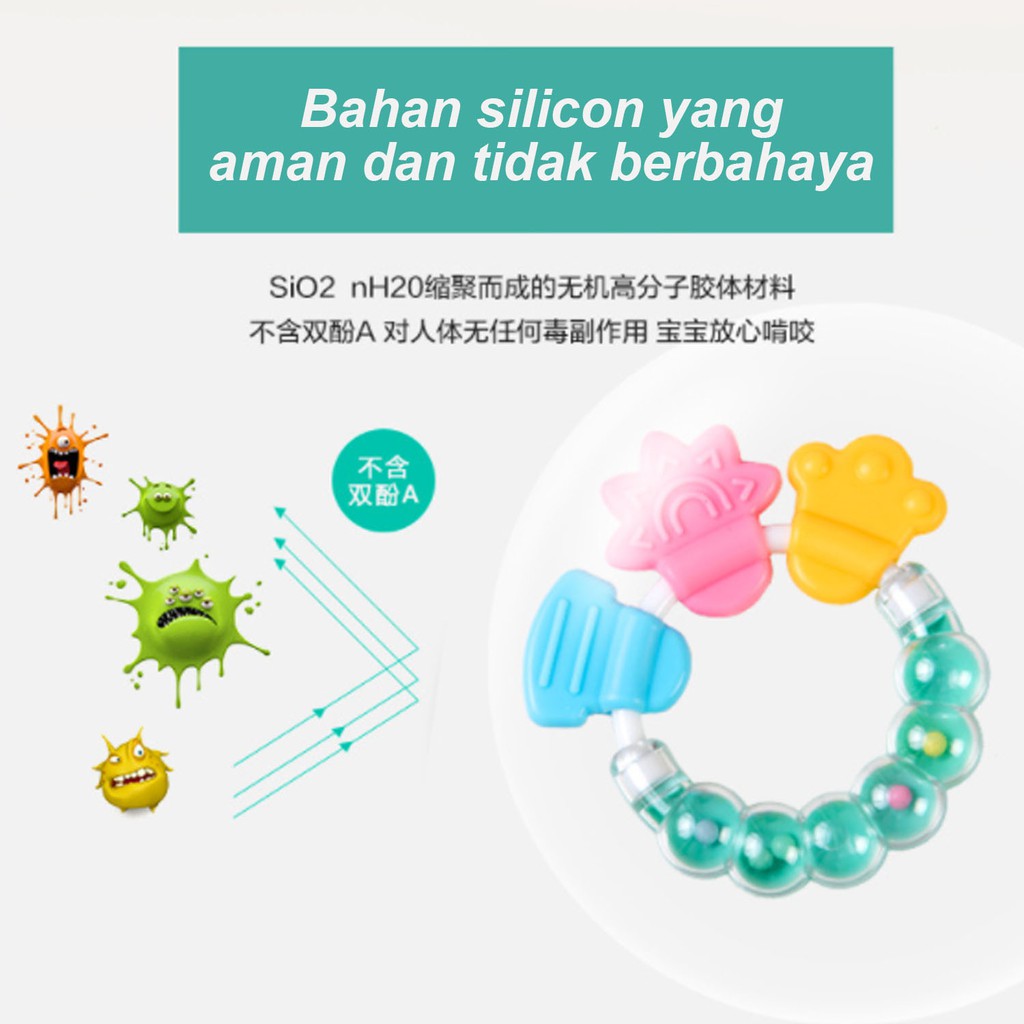 ☀ Sunly ☀ A121 Mainan teether bayi Dengan Rrattle Gigitan Silikon Anak Import