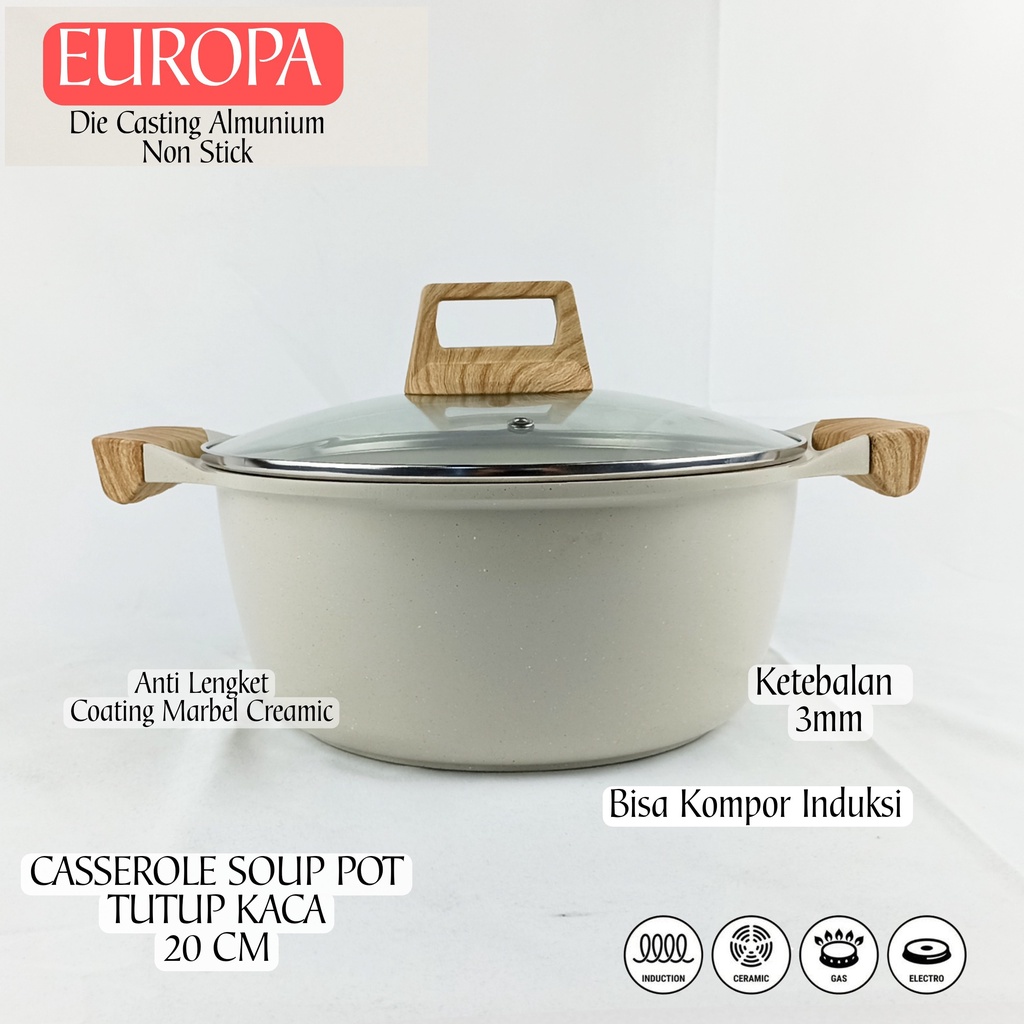 Jual Europa Original Panci Sop Marble Keramik Anti Lengket Tutup Kaca