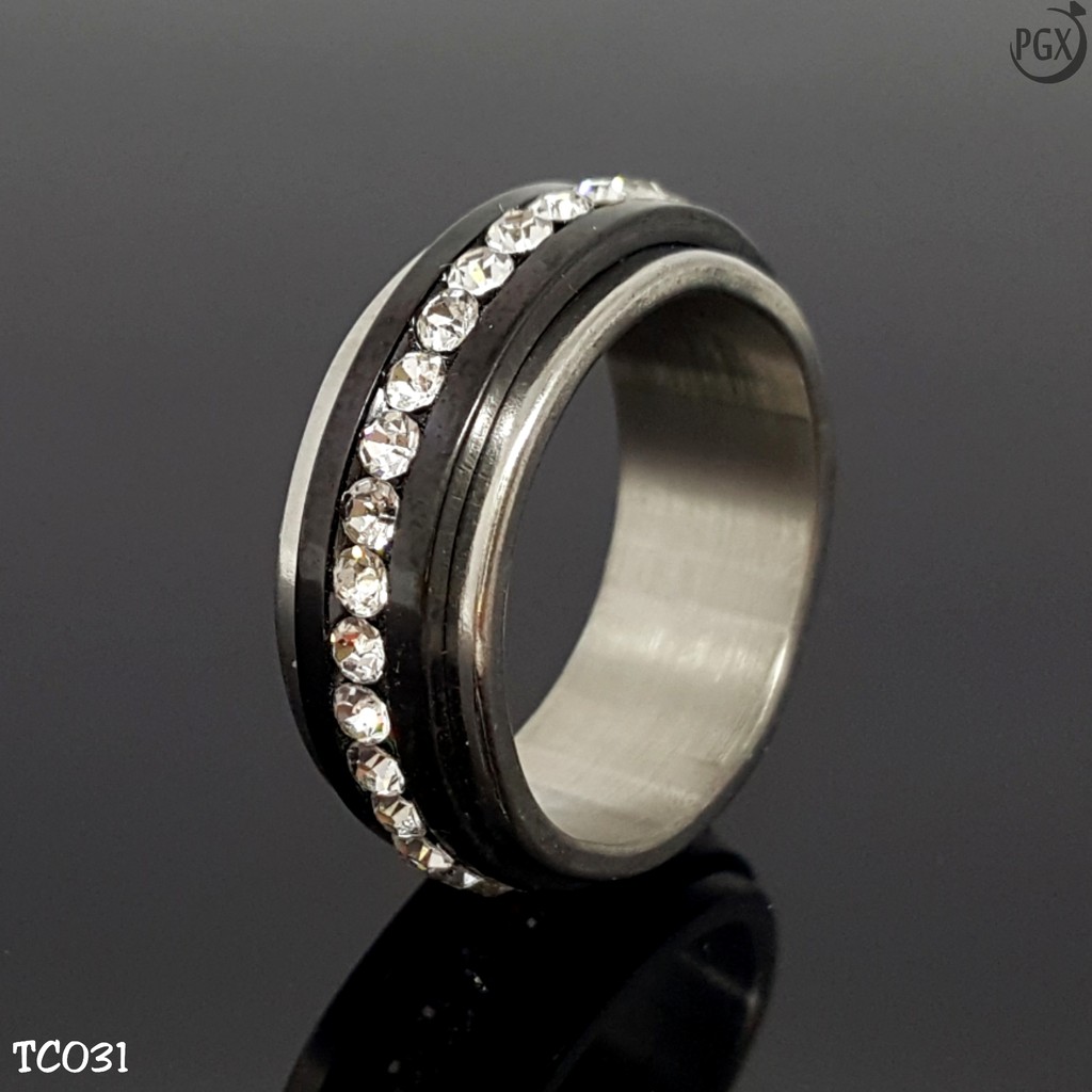 PGX Cincin Titanium Couple Berlian Aksesoris Fashion Perhiasan Anti Karat - TC031