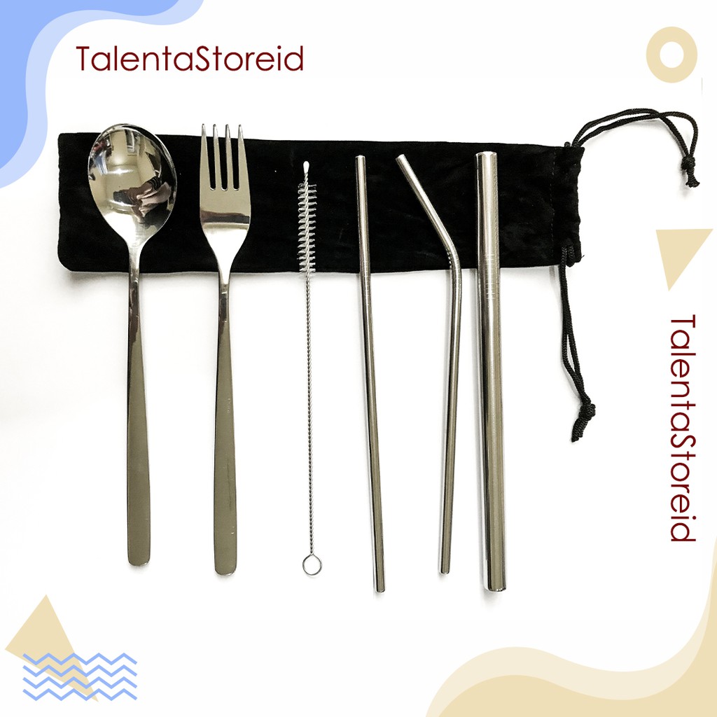 Korean Style Cutlery Set Makan Dan Minum Sujeo New Normal Sedotan Stainless Steel Gratis Pouch