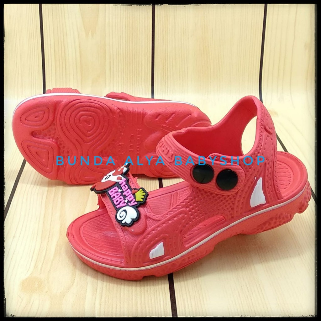 Sendal Anak Perempuan Usia 3 4 5 Tahun MERAH Happy Baby - Sepatu Sandal Karet Anak Cewek Karet Unicorn Anti Licin Size 24 - 29