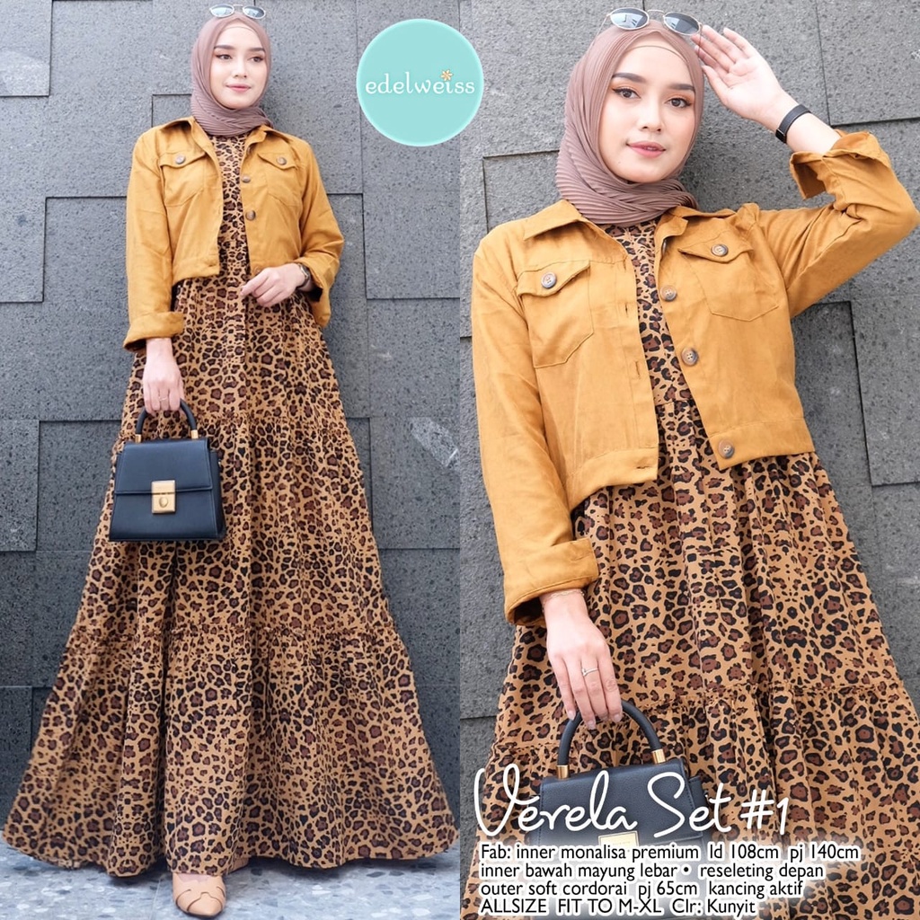VERELA SET EDELWEISS GAMIS OUTER TERBARU  TREND TERKINI LEOPARD