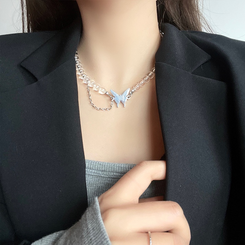 Kalung Manik-Manik Butterfly Transparan Gaya Korea Untuk Aksesoris