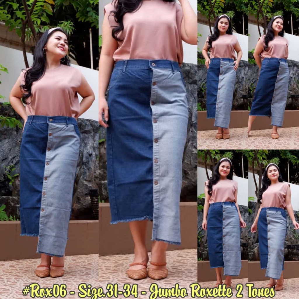 Rok Denim Panjang K8 Two Tone ROXETTE Jumbo