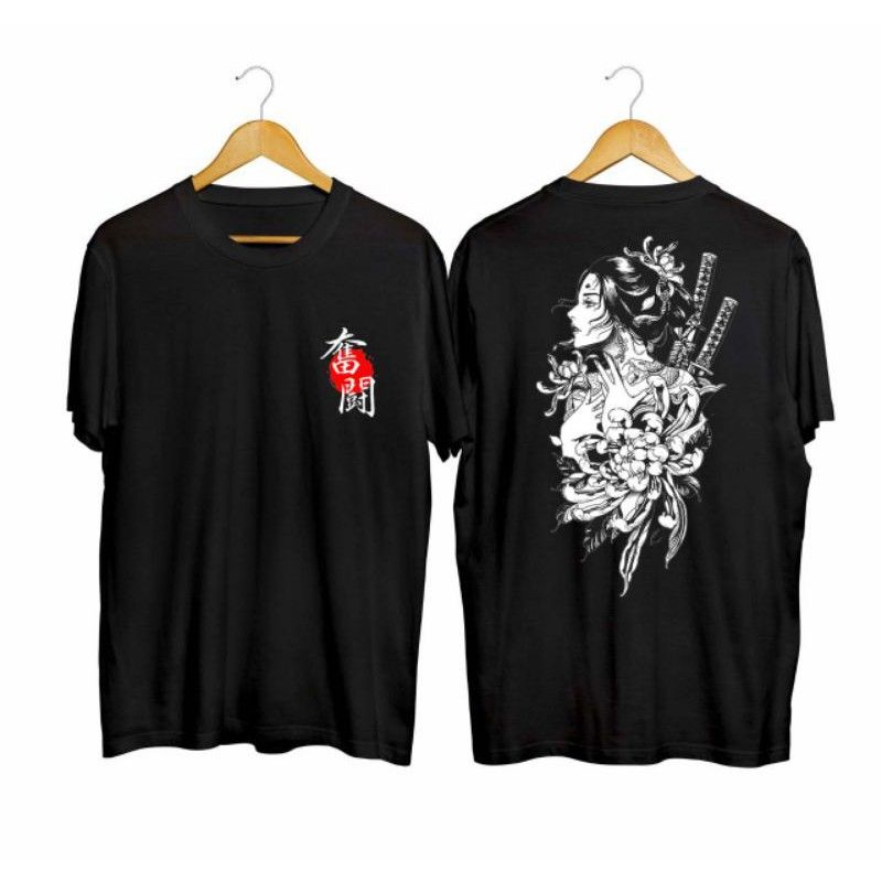 Kaos Samurai Geisha Jepang Hitam Kaos Distro