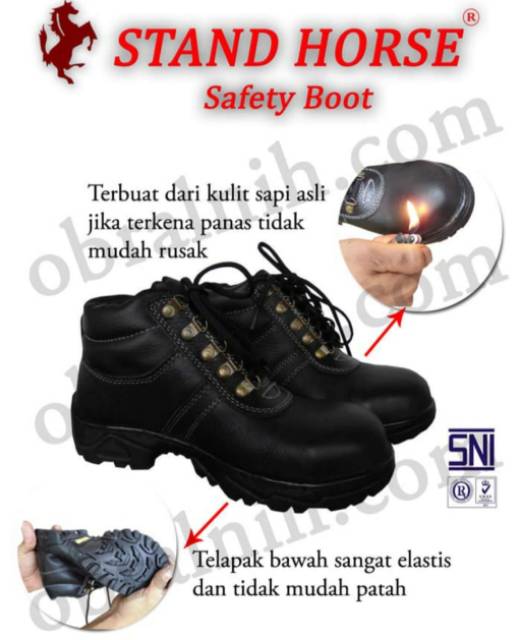 SEPATU SAFETY PRIA Kulit Asli Ujung Besi Safety Shoes Kitchen  STAND HORSE Sepatu Septy Proyek SNI